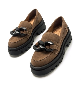 Mustang Brown Kelly leather loafers -Heel height 5,5cm