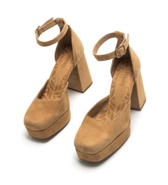 Mustang Zapatos de piel Jacqueline Marrón claro -Altura tacón 9,5cm-