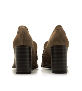 Mustang Violette bruin leren schoenen -Hoogte hak 7cm