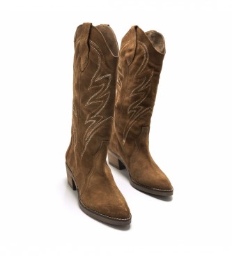 Mustang Botas de piel estilo Cowboy Teo marrón - Altura tacón 5cm-