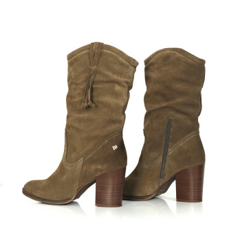 Mustang Greenish brown Uma leather boots -Heel height 7,5cm