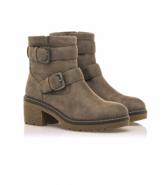 Mustang Taupe double buckle ankle boots