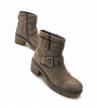 Mustang Taupe double buckle ankle boots