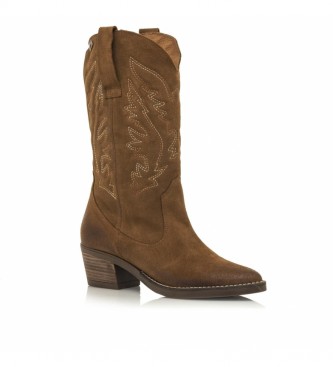 Mustang Ares brown leather boots -Heel height: 5 cm
