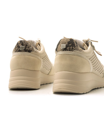 Mustang Turnschuhe Wolle beige -Hhe Keil 4,5cm