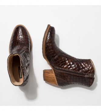 Neosens Leather booties S3096P Fantasy Alligator Wax Brown / Munson -heel height: 8cm