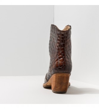 Neosens Leather booties S3096P Fantasy Alligator Wax Brown / Munson -heel height: 8cm