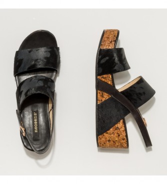 NEOSENS Leather sandals S3222P Arroba black -Height of the wedge: 6,5cm- -Leather sandals S3222P Arroba black -Height of the wedge: 6,5cm-