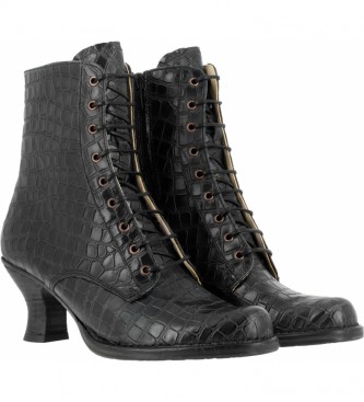 Neosens Black Alligator leather ankle boots S659 -Heel height: 6,5cm