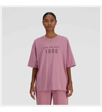 New Balance Camiseta extragrande icnica de punto colegial rosa