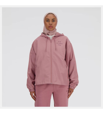 New Balance Iconic pink woven varsity jacket