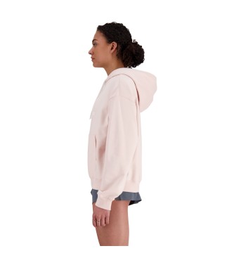 New Balance Bluza z kapturem z różowym logo frotte