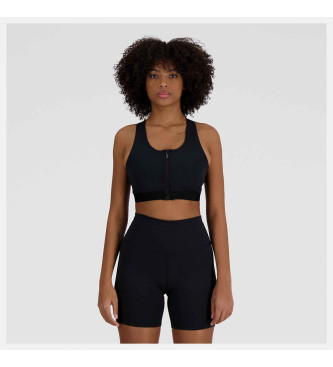 New Balance Sleek Bra With Front Pocket And Half Zip Fastening Black