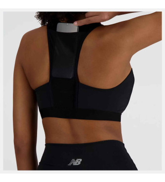 New Balance Sleek Bra With Front Pocket And Half Zip Fastening Black