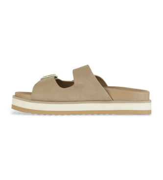 NO NAME Sun Slap beige leather flip flops