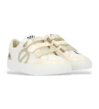 NO NAME Strike Straps leather trainers white, gold