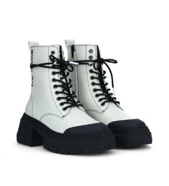 NO NAME Bottines en cuir blanc Strong Ranger de style militaire avec plateforme et fermeture  lacets