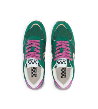 NO NAME Tova Runner leren en canvas sportschoenen met lichtgroene zool