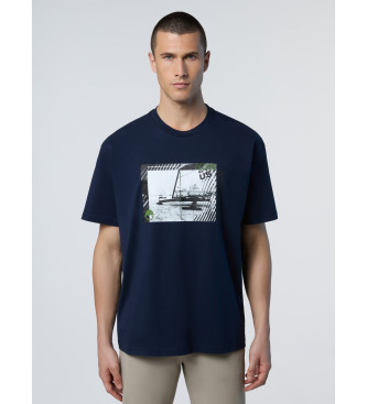 North Sails Marineblaues T-Shirt mit Vintage-Druck