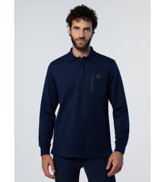 North Sails Langrmet poloshirt med marinebl lynls