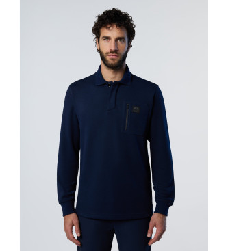 North Sails Poloshirt met lange mouwen en ritssluiting in marineblauw