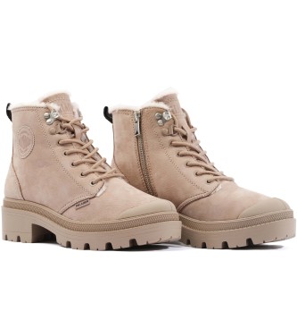 Palladium Bottines en cuir beige Pallabase Nbk Zip Wl