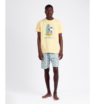 Admas Pijama de manga curta Beach Beagle amarelo