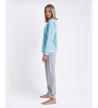 Admas Naps Pyjama van fluweel met lange mouwen turquoise