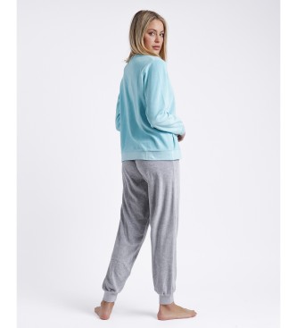 Admas Naps Pyjama van fluweel met lange mouwen turquoise