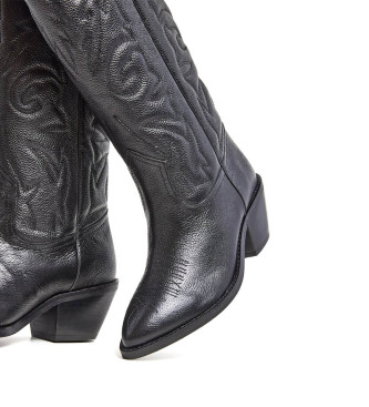 Pepe Jeans Botas de couro para cowboys pretas -Altura do salto 5cm