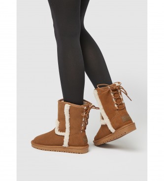 Pepe Jeans Diss Earth Leather Ankle Booties brązowe