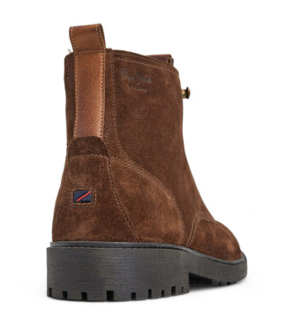 Pepe Jeans Bottines en cuir marron Fred Earth