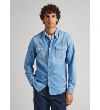 Pepe Jeans Hammond blå skjorte - butik med fodtøj, mode og tilbehør - bedste mærker i sko og designersko