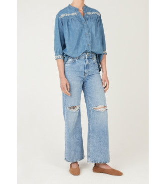 Pepe Jeans Livia Embroidered denim blue shirt