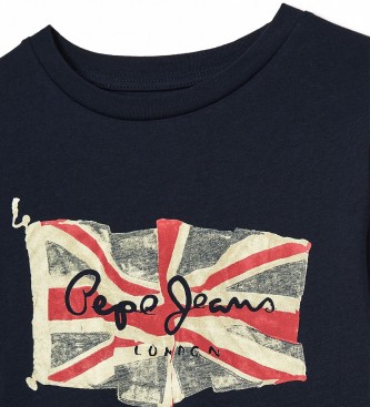 Pepe Jeans T-shirt con logo bandiera blu navy