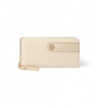 Pepe Jeans Beige Herringbone Fabric Zipper Wallet