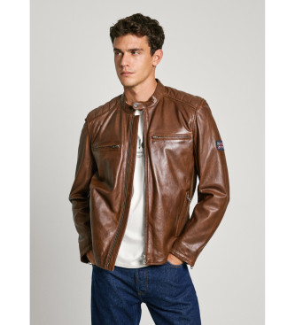 Pepe Jeans Braune Malvar-Lederjacke