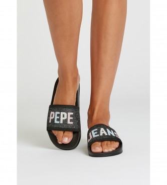 Pepe Jeans Infradito da spiaggia in maglia nera con cursore
