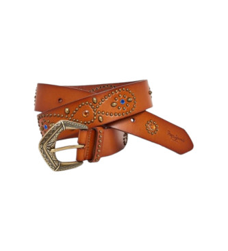 Pepe Jeans White brown leather belt