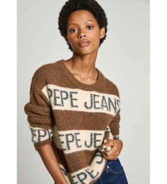 Pepe Jeans Brązowy sweter z dzianiny w paski Helmi