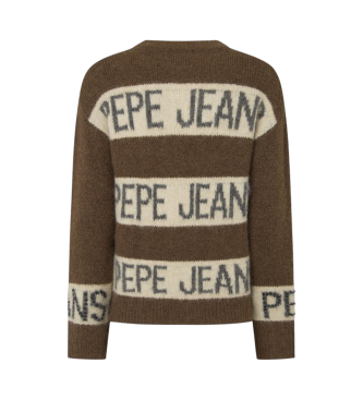 Pepe Jeans Brązowy sweter z dzianiny w paski Helmi