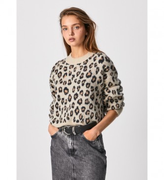 Pepe Jeans Maglione Kate beige, stampa animalier