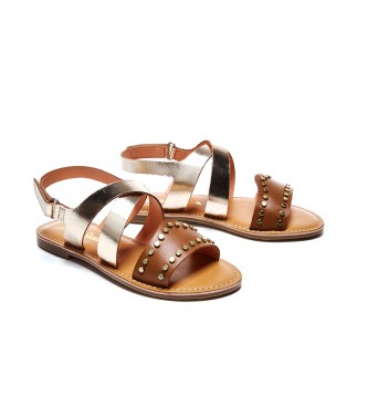 Pepe Jeans Leather sandals Mandy Studs brown, golden