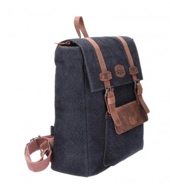 Pepe Jeans Pepe Jeans Horse casual backpack square computer backpack leather details -42x34x14cm- Marine