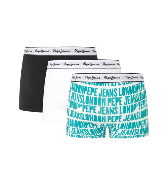 Pepe Jeans Pack 3 Boxers Logo blanc, turquoise