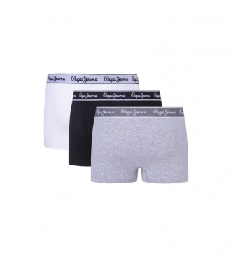 Pepe Jeans 3-pack boxershorts i vitt, svart och grtt med elastisk logotyp