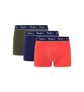 Pepe Jeans Confezione da 3 boxer tinta unita verde, blu scuro, rosso