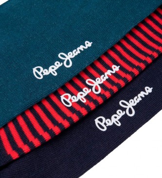 Pepe Jeans Set 3 paar logosokken groen, rood, marineblauw