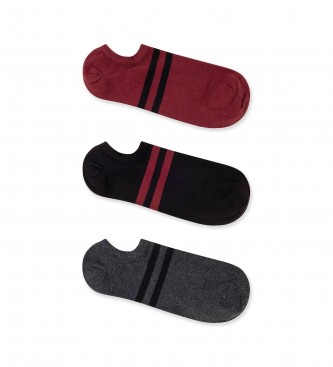 Pepe Jeans Confezione da 3 paia di calzini tinta unita marrone rossiccio, nero e grigio