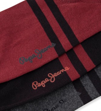 Pepe Jeans Confezione da 3 paia di calzini tinta unita marrone rossiccio, nero e grigio